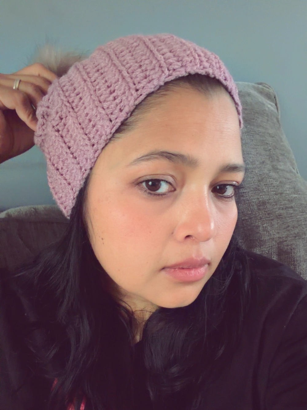Crochet Pom-Pom Beanie - Pink